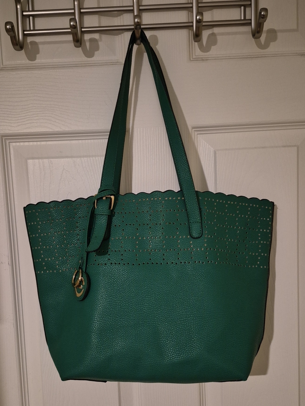 Elizabeth Grant Green Laser Cut ScaGreen Perforated Tote Bag with Scalloped Trim